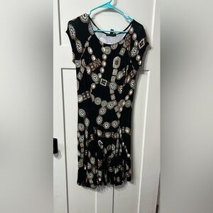 Ralph Lauren Black Dress flare Western Belt Brown & Turquoise silver Pattern